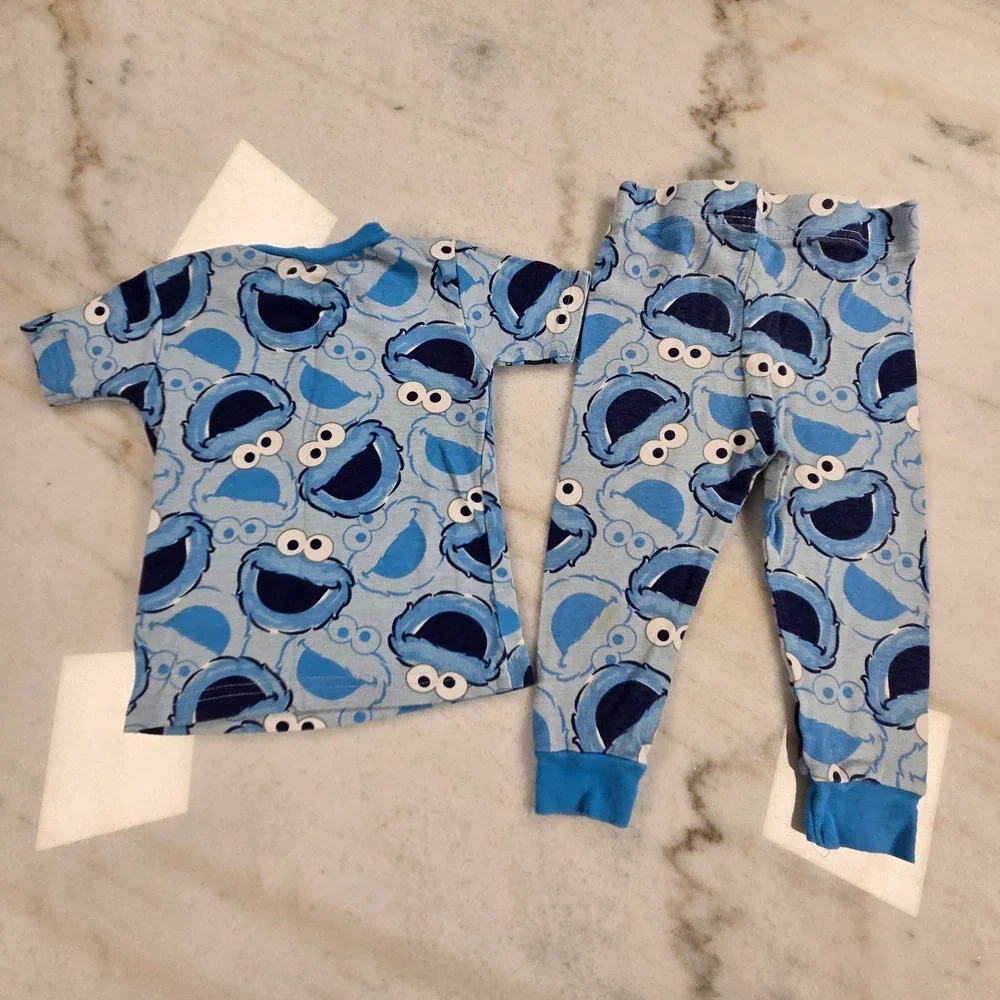 Disney Sesame Street Pajama Set Toddler 2T Blue Mickey Cookie Monster Kidcore